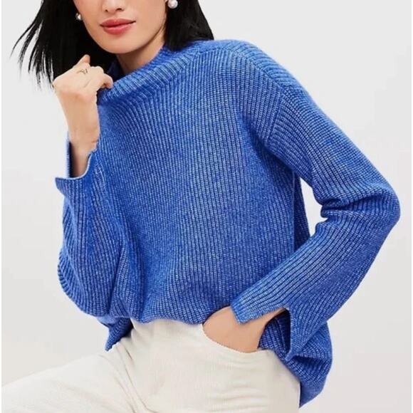 LOFT Women's Blue Knit Mock Neck Sweater Size Medium - Picture 1 of 6